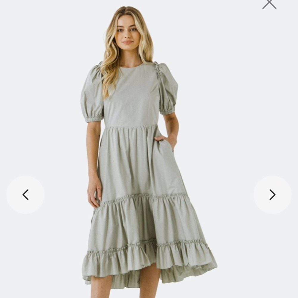 ENGLISH FACTORY HIGH LOW RUFFLE MIDI DRESS